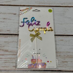 Cake Topper Feliz Cumple  Degradé 3D Cursiva Multicolor  IMP. 58999
