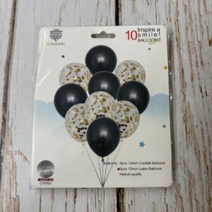 Set  de 10 Globos Negro Látex Perlados con Confetti IMP. 57571