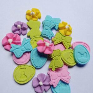 Kit Pascuas 4 pastillaje (24 formitas moñitos, huevitos y  flores)