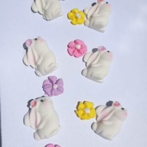 Kit Pascuas 2 pastillaje (6 conejos c/flor +  6 flores)