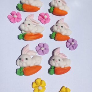 Kit Pascuas 1 pastillaje (6 conejos c/zanahoria + 6 flores)