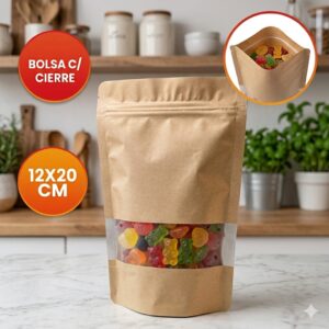 Bolsa Doy Pack con Cierre Hermético Dorado Mate con Franja Transparente 12x20 Cm. IMP. 68013