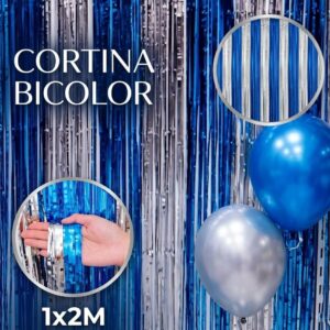 Cortina Metalizada Bicolor 1x2 Mt. Plata/Azul IMP. 68040