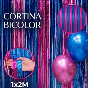 Cortina Metalizada Bicolor 1x2 Mt. Turquesa/Fucsia IMP. 68038