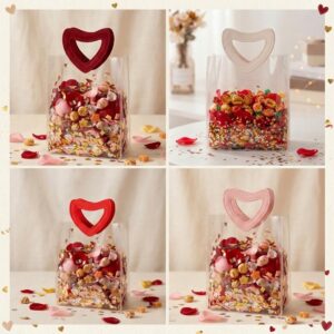 BOLSA PVC TRANSPARENTE TRASLUCIDA C/MANIJA CORAZON DE CUERINA 18X15X9CM IMP