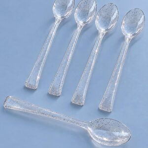 CUCHARITA POSTRE TRANSPARENTE C/BRILLO PLATEADO X 25 UNID IMP 31206